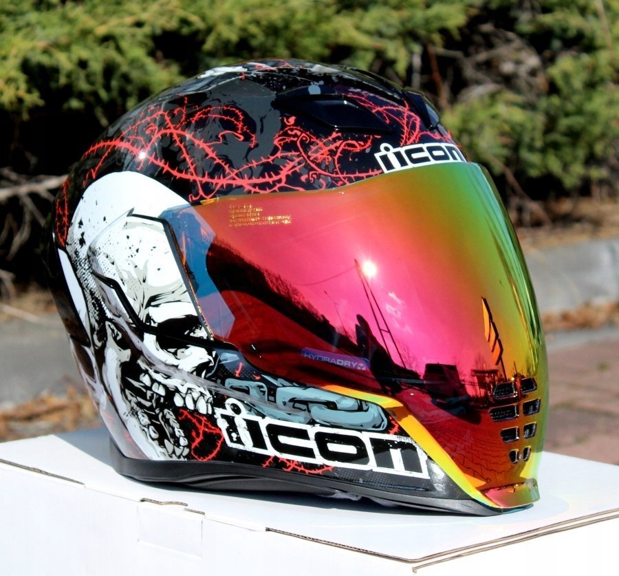 セキュリティ・セーフティ ICON AIRFLITE SKULL 18 Icon Kask Airflite Skull 18 błyszczący czarny kask