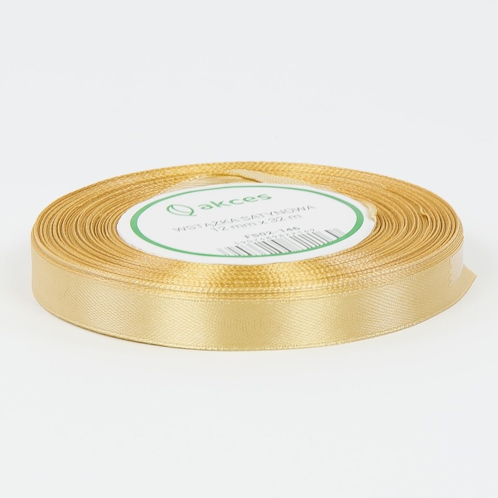 Wstążka Tasiemka Satynowa jasny złoty ozdobna 12mm 32m