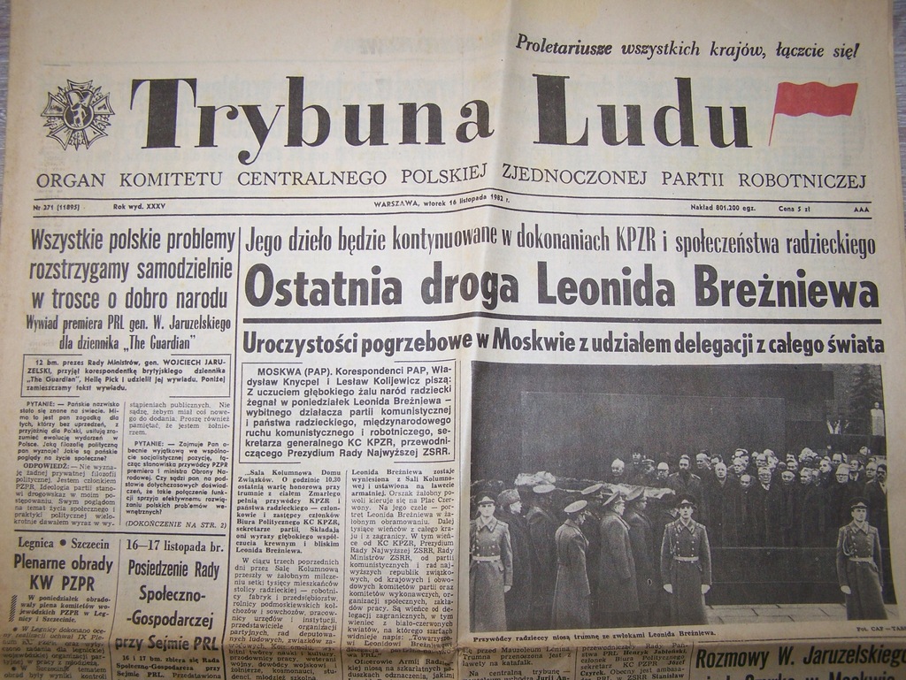 TRYBUNA LUDU - ORGAN KC PZPR Z 16.11.1982 ROKU.