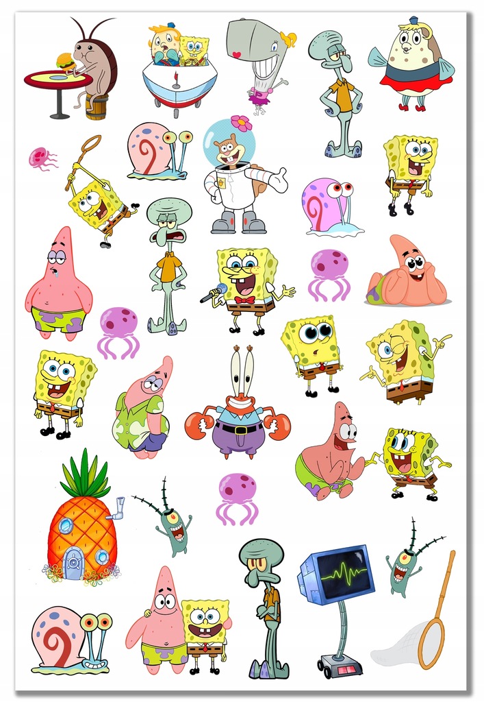 Naklejki dla dzieci SPONGEBOB arkusz Duży Wybór