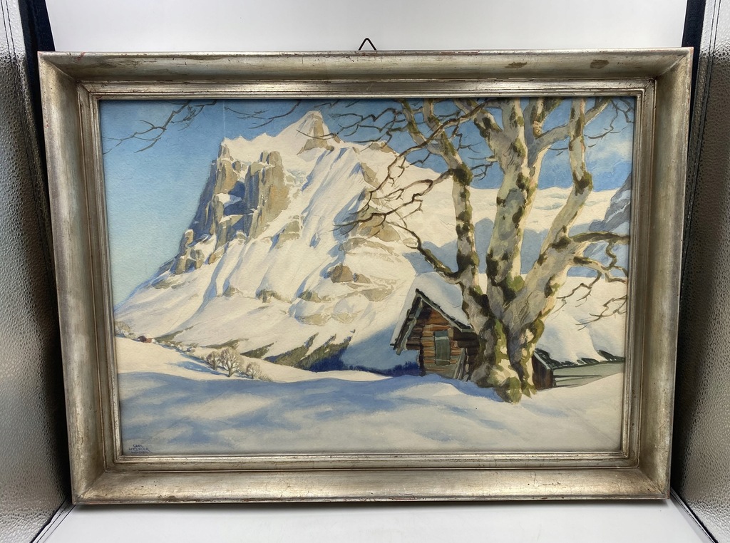 Obraz akwarela pejzaż zimowy Alpy Berneńskie Wetterhorn Carl Kessler