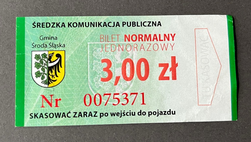 Bilet autobus, komunikacja miejska Środa Śląska, nowy wzór 2