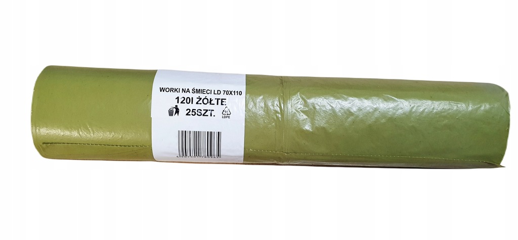 Worki na Śmieci 120L 25szt/rol Żółty LDPE 70x110