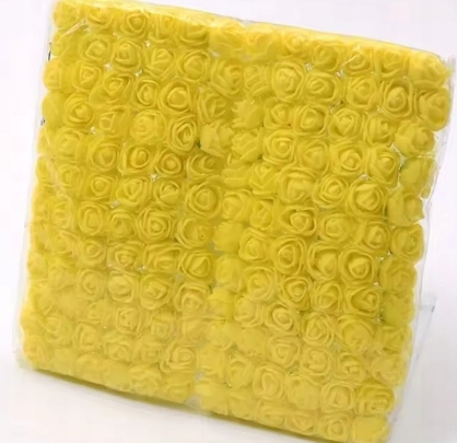 Róże piankowe z tiulem 2cm - 144 sztuk - żółte