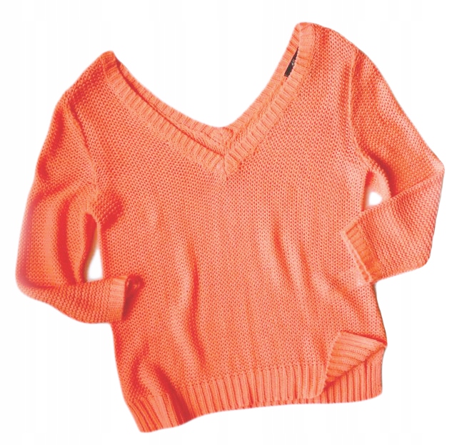 H&M sweter orange neon knit luźny r. S