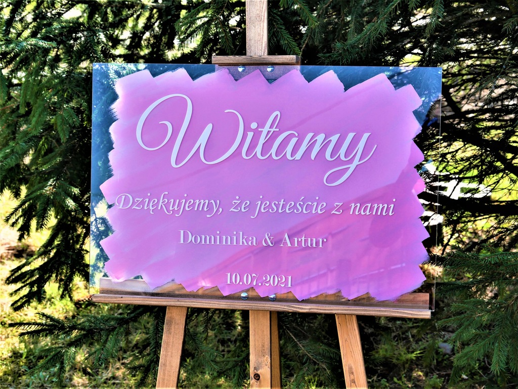 Ślubna tablica powitalna z pleksi plexi z tłem