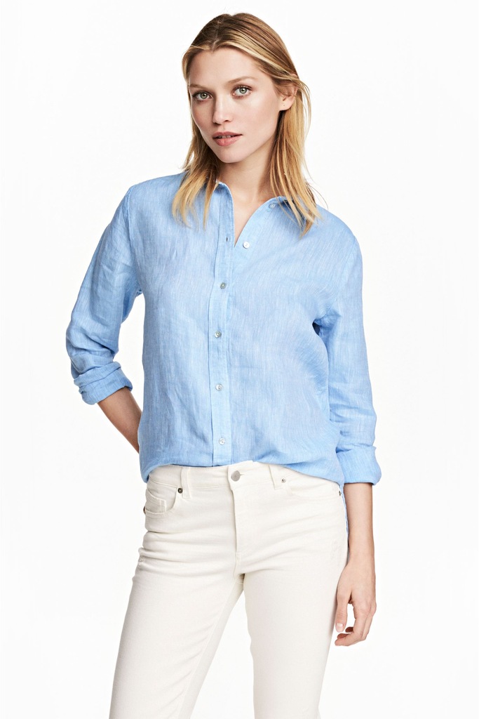 H&M koszula lniana niebieska błękitna len 100%