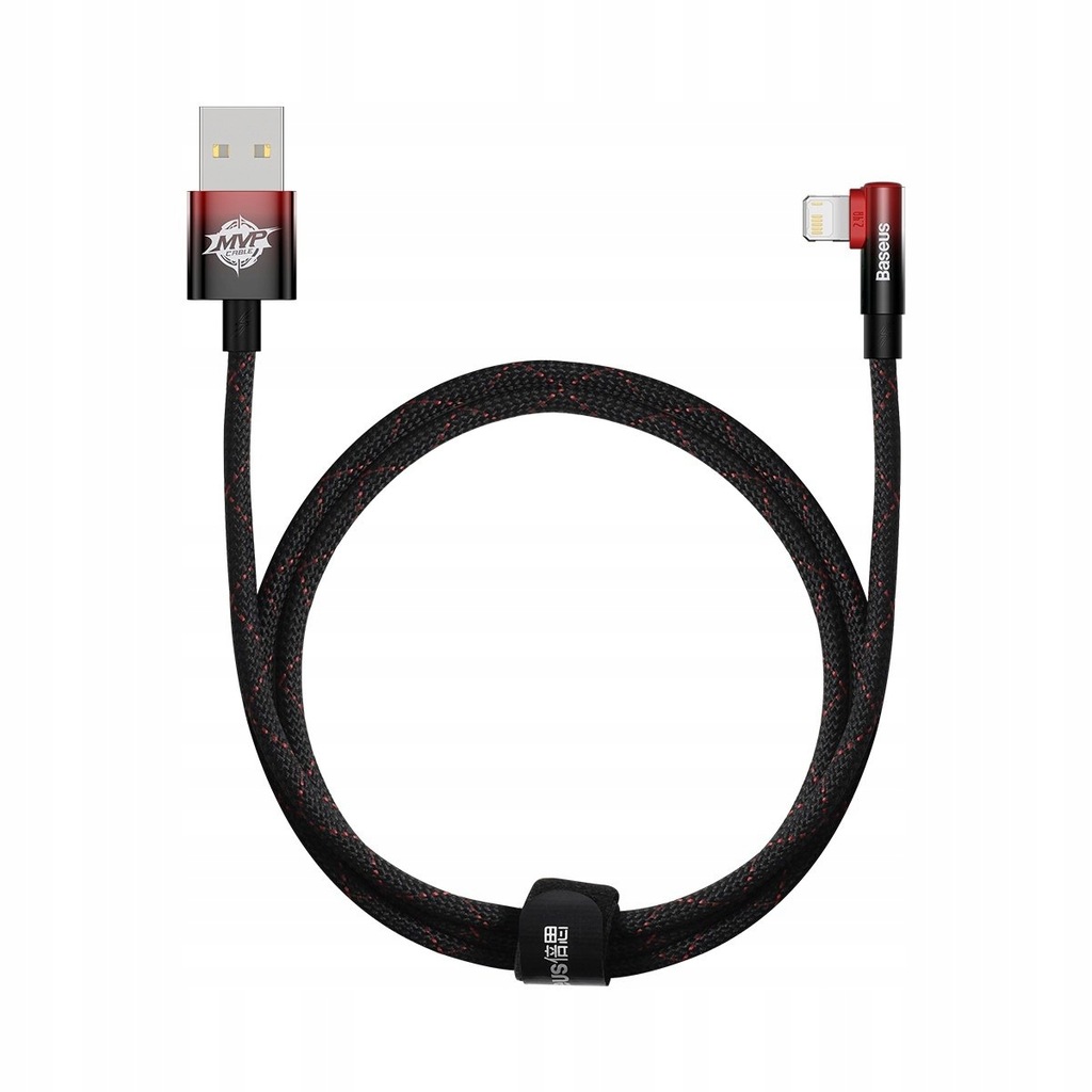 Kątowy kabel przewód z bocznym wtykiem USB Iphone Lightning 1m 2.4A czerwon