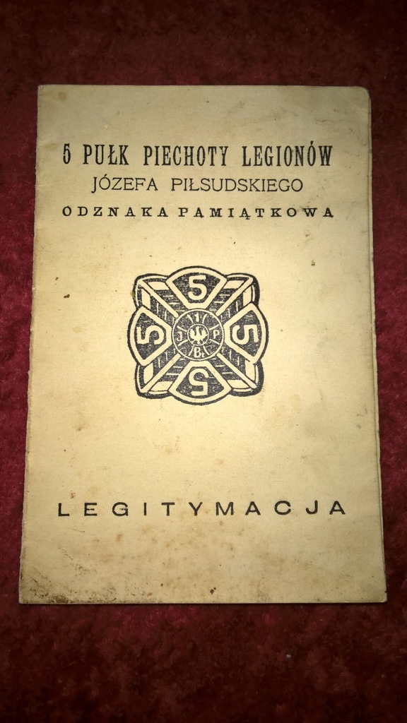Legitymacja Odznaka Pułkowa 5 PPLegionów Piłsudski