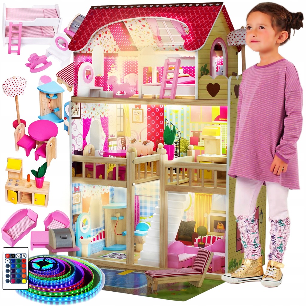 Купить ОГРОМНАЯ ДЕРЕВЯННАЯ МЕБЕЛЬ ДЛЯ КУКОЛЬНОГО ДОМИКА СВЕТОДИОДНАЯ ...