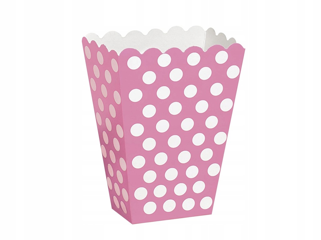 Pudełka na popcorn różowe w kropki 8szt Urodziny