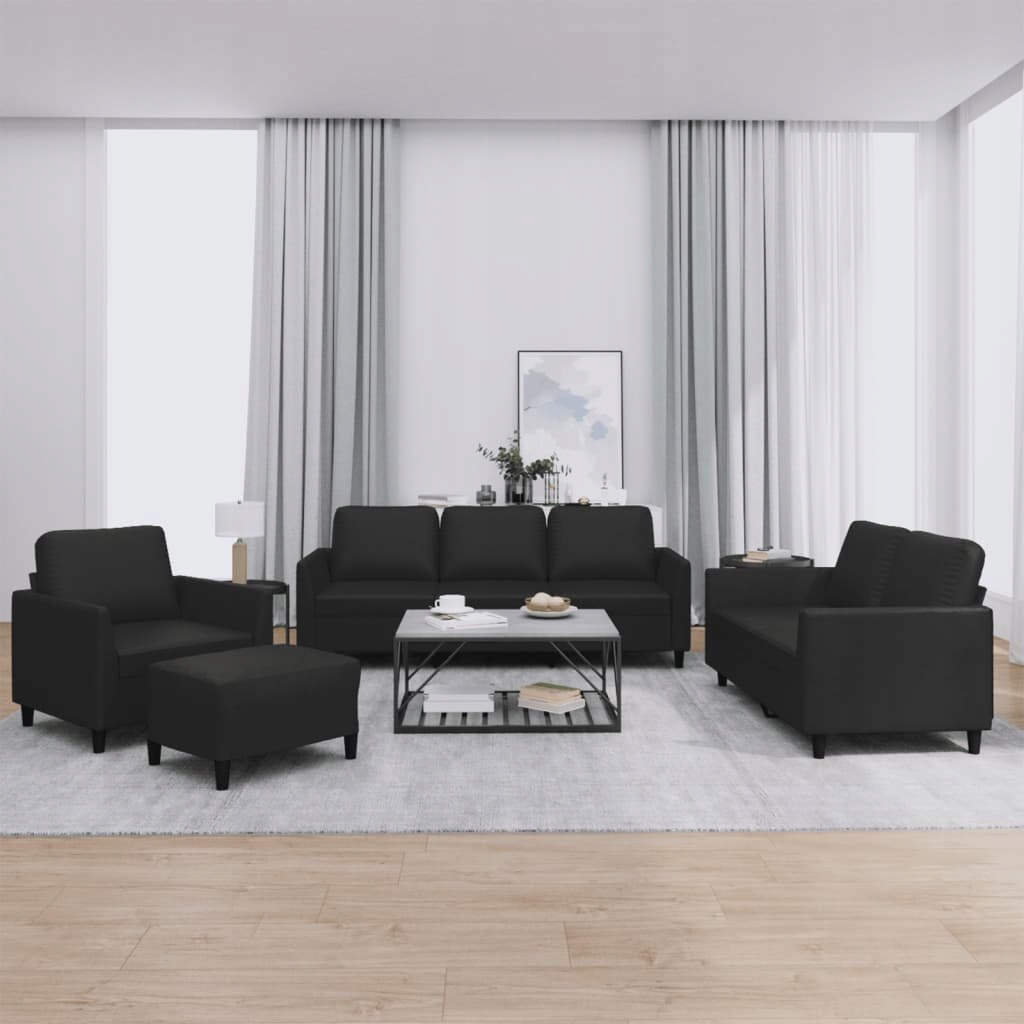 VidaXL 4-osobowa sofa z poduszkami, czarna, sztuczna skóra
