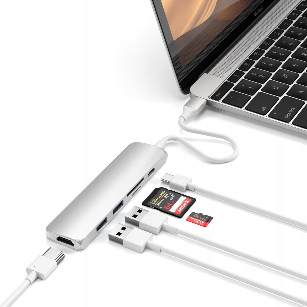 Купить АДАПТЕР SATECHI USB-C на USB, HDMI 4K, SD СЕРЕБРЯНЫЙ: отзывы, фото, характеристики в интерне-магазине Aredi.ru