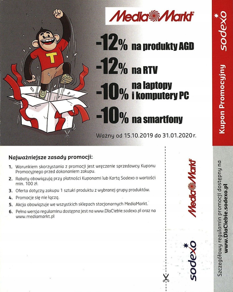 Kupon Promocyjny Bon SODEXO -10% -12% MEDIA MARKT