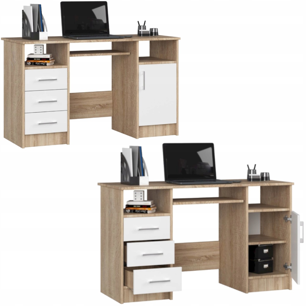 BIURKO KOMPUTEROWE BIUROWE SONOMA BIAŁE SZUFLADY NOWOCZESNE 120 cm BELLA