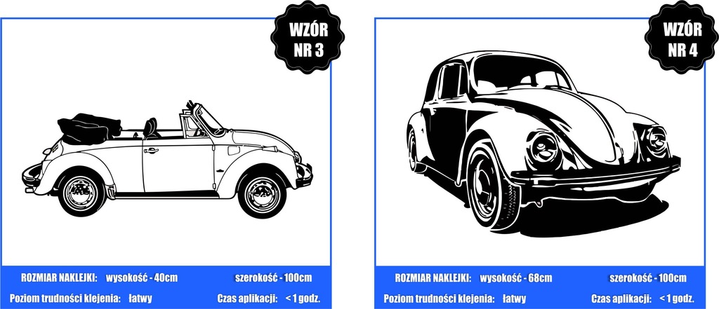 NAKLEJKA NA ŚCIANĘ VW VOLKSWAGEN GOLF GARBUS 100cm