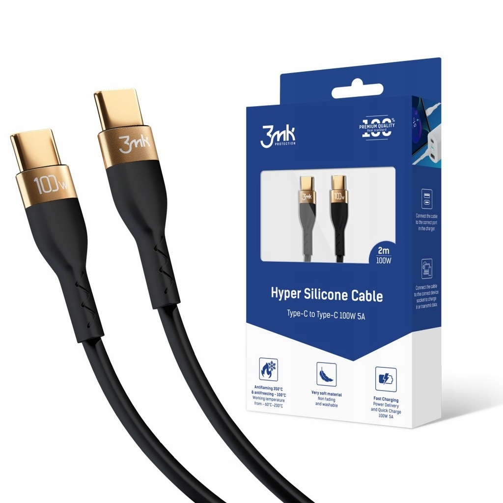 Kabel 3MK HyperSilicone USB-C/USB-C 100W 2m czarny