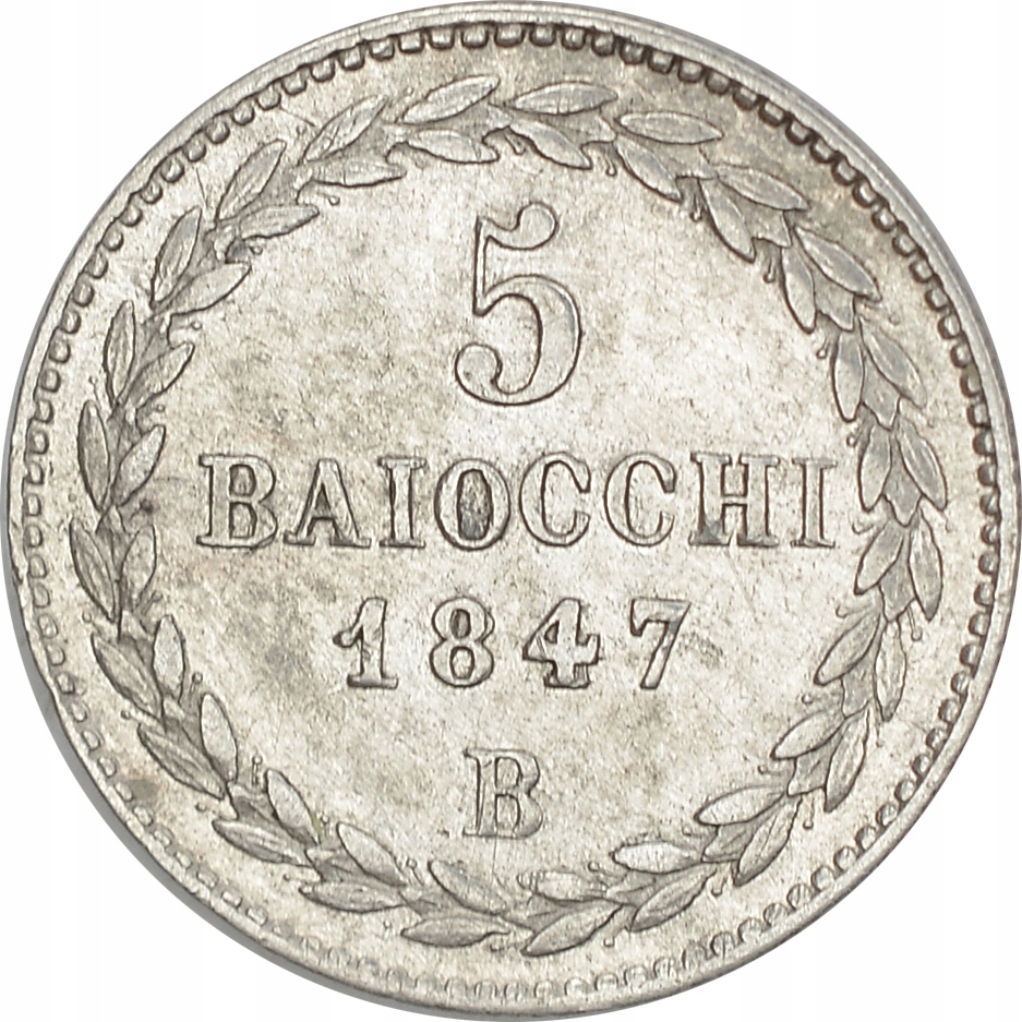 6.fu.PAPIESTWO, PIUS IX, 5 BAIOCCHI 1847/ I B