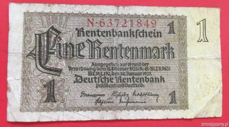 Niemcy - Oryginalna 1 marka z 1937r seria N