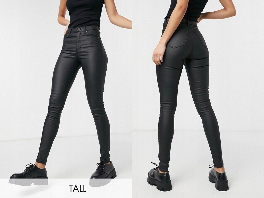 Topshop Tall Czarne powlekane jeansy 24/30