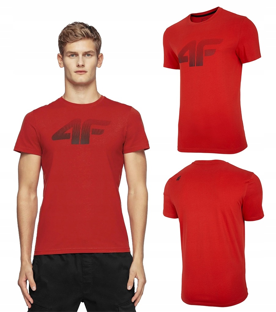 4F T-shirt KOSZULKA Męska TSM004 Czerwona M