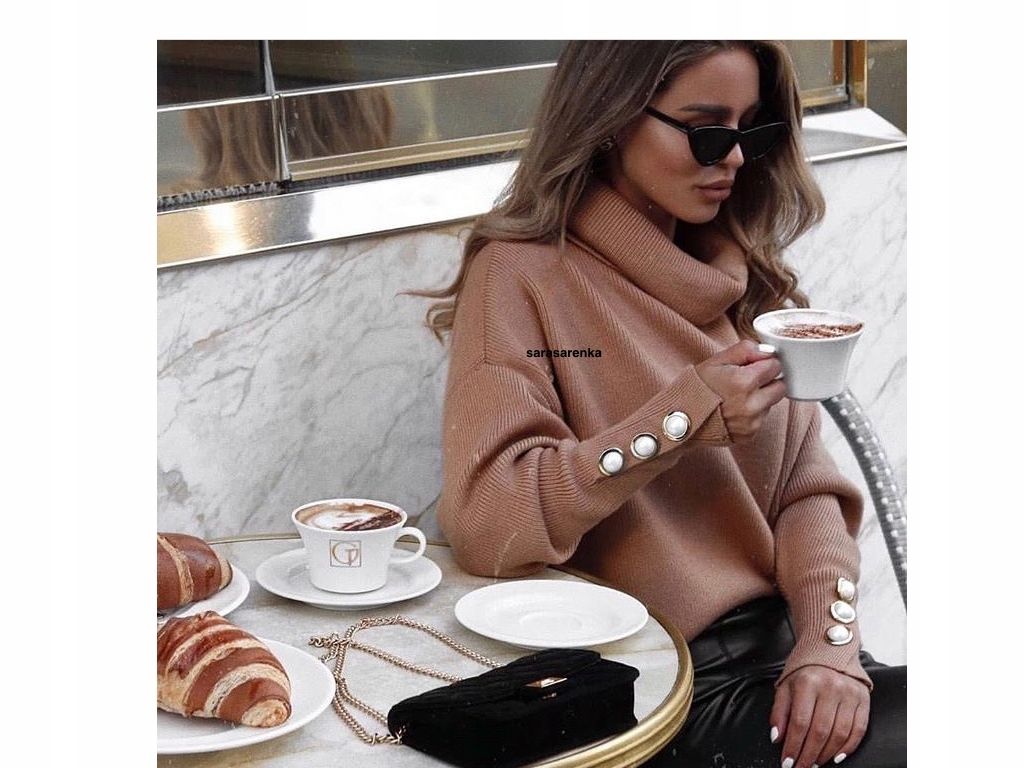 ZARA SWETER CAMEL GOLF Z PERŁOWYMI GUZIKAMI L