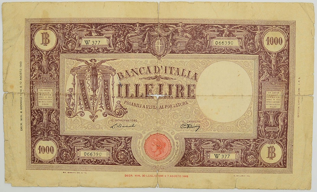 18.Włochy, 1 000 Lirów 1946 rzadki, St.3/4+