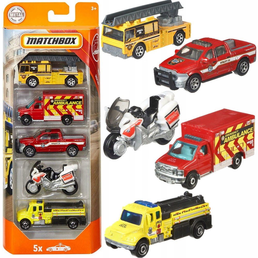 MATCHBOX ZESTAW RATUNKOWE SAMOCHODZIKI 5PAK STRAŻ 9945202694