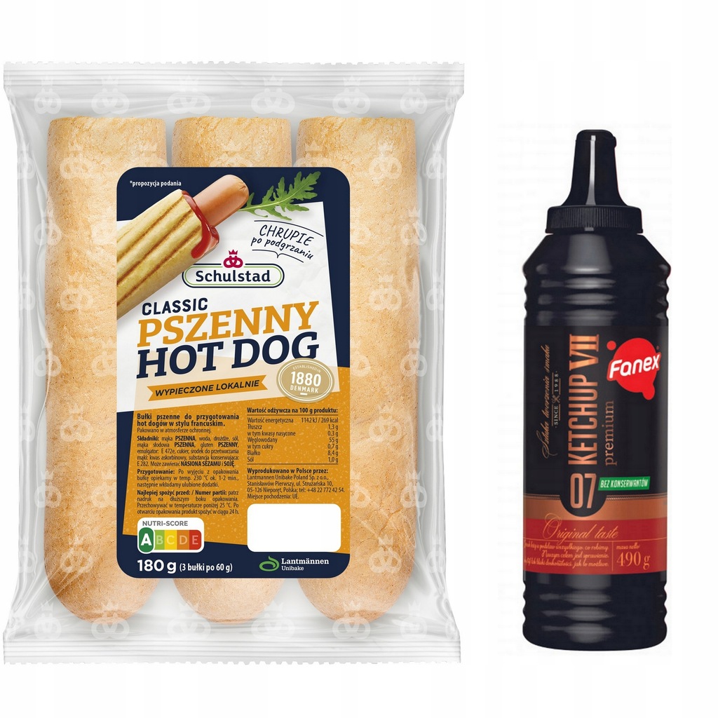 ZESTAW 3 BUŁKI HOT DOG FRANCUSKI + MAŁY KETCHUP FANEX 490g