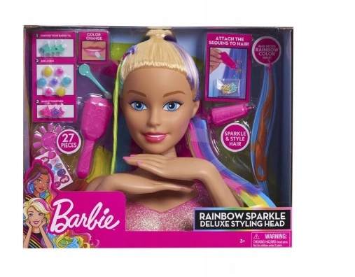 Barbie Deluxe głowa do stylizacji tęczowe włosy