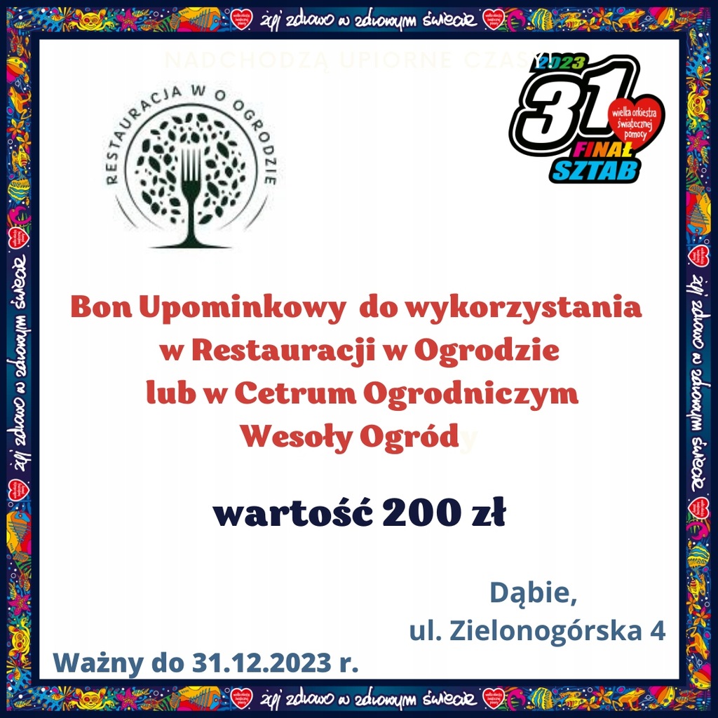 Voucher upominkowy do Restauracji w ogrodzie