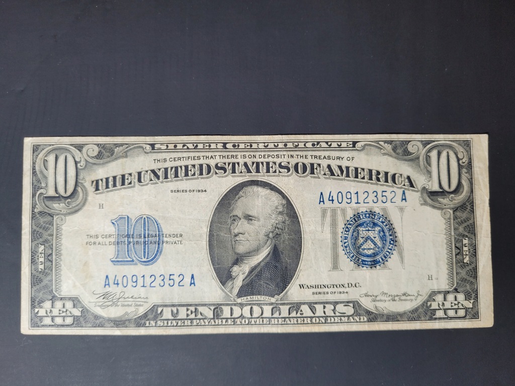 10 dolarów USA 1934 Silver Certificate POLECAM