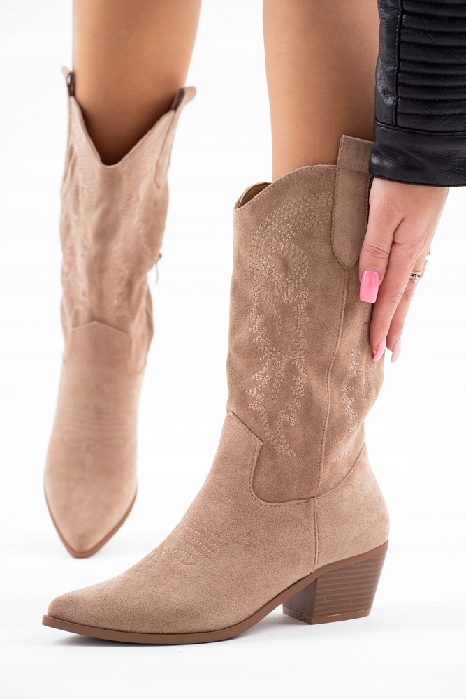 Brązowe botki kowbojki zamszowe do kolana 41
