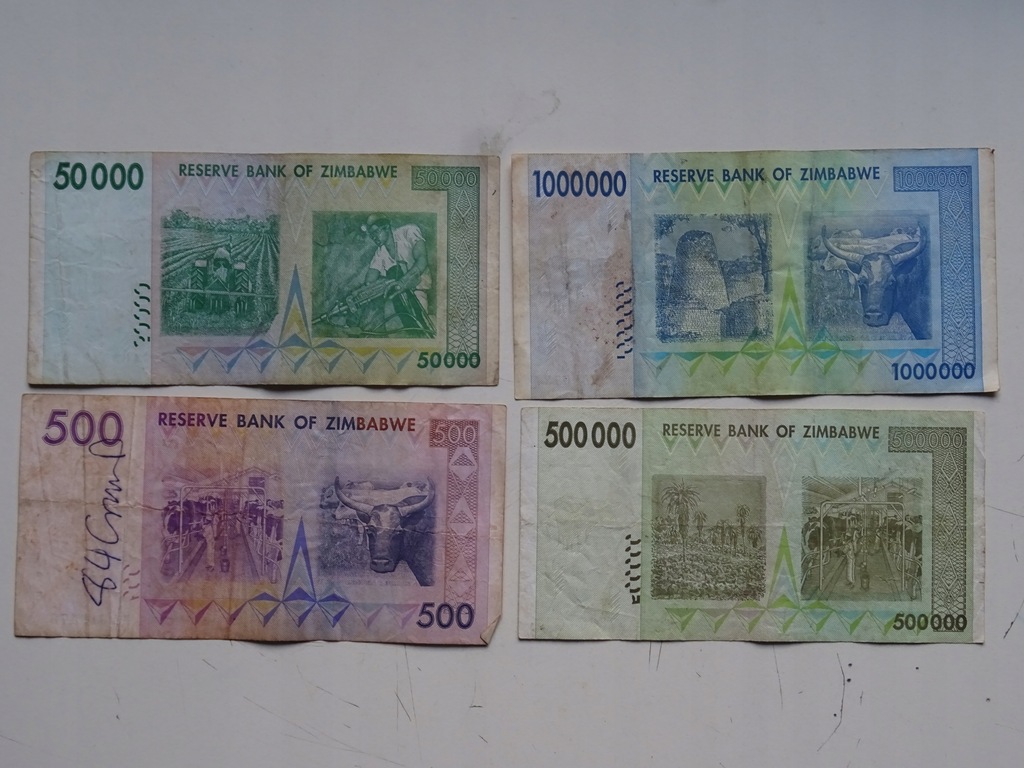 4 banknoty Zimbabwe 500-1000000 dollar -G024