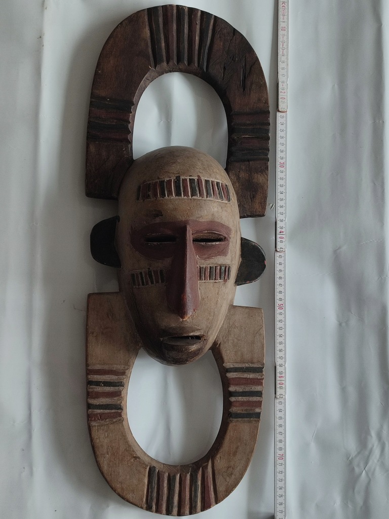 Zabytkowa Maska Afrykańska H=68,5 cm Drewno