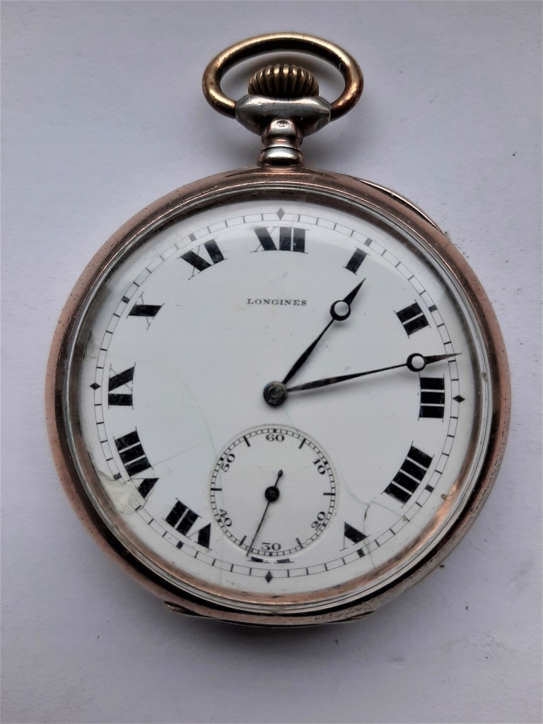 Srebrny zegarek kieszonkowy m. LONGINES z 1910 r.