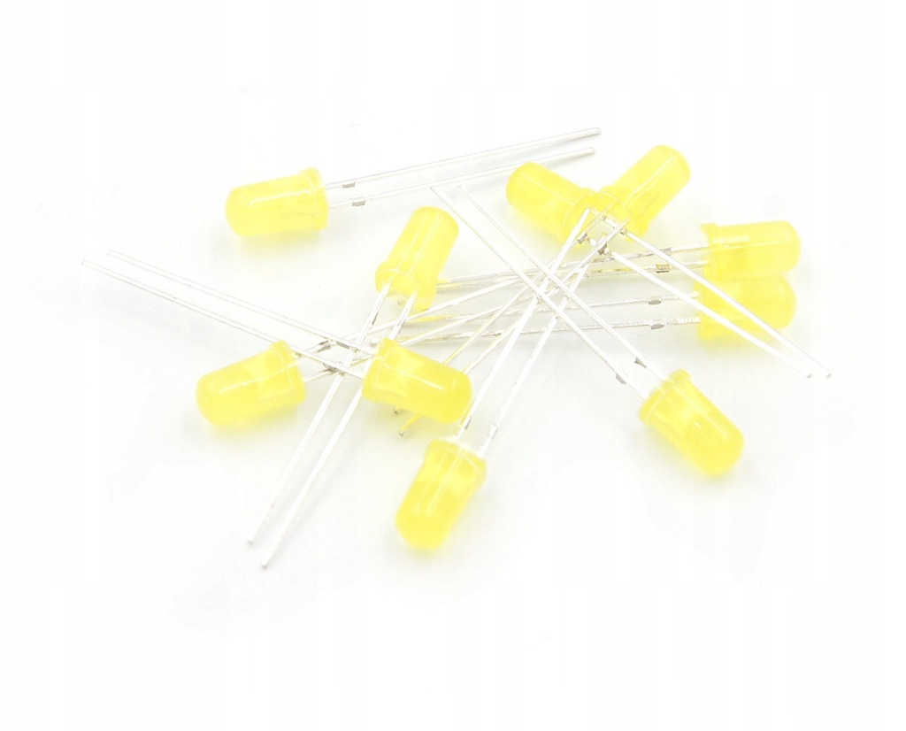 10 x Dioda LED 5mm dyfuzyjna Żółta do mikrokontrolerów Arduino, ESP8266