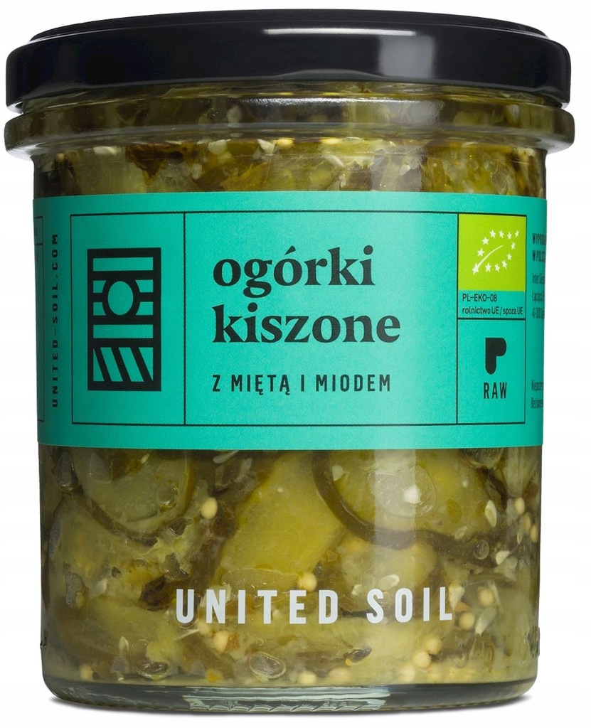 OGÓRKI KISZONE Z MIĘTĄ I MIODEM BIO 290 g - UNITED