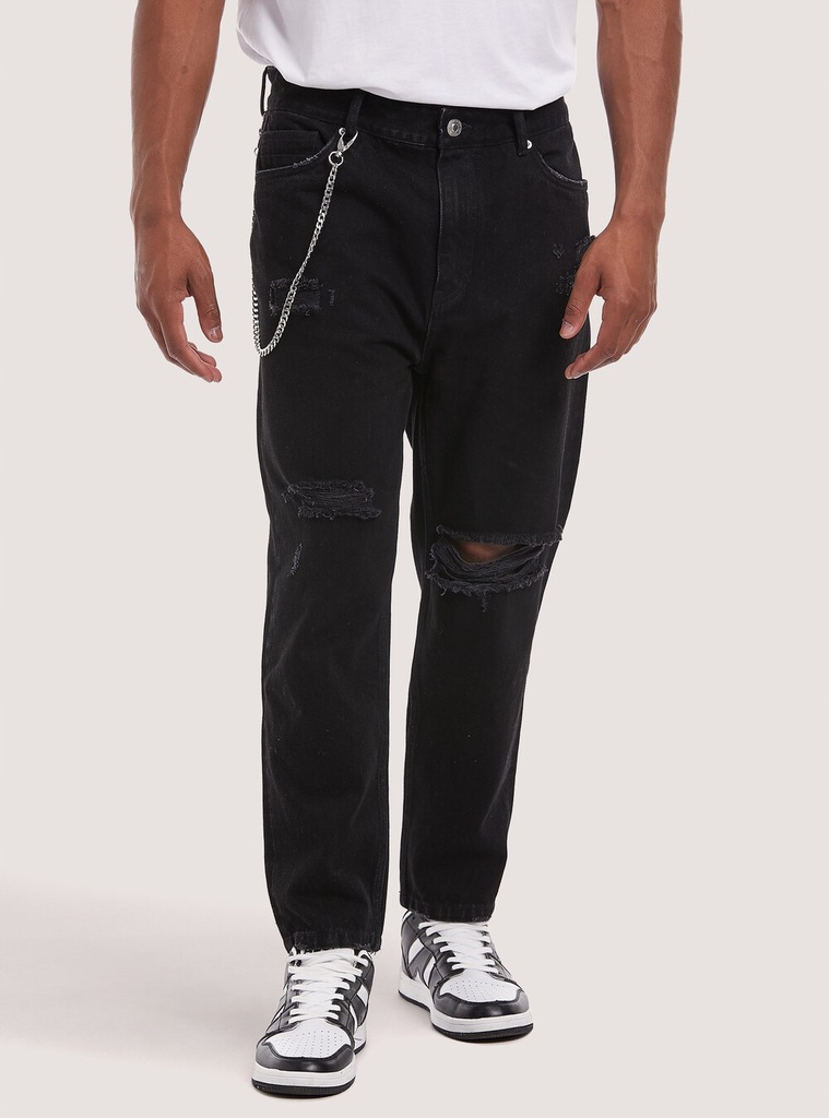 B0A106 CZARNE SPODNIE JEANSOWE Z DZIURAMI ALCOTT XXL