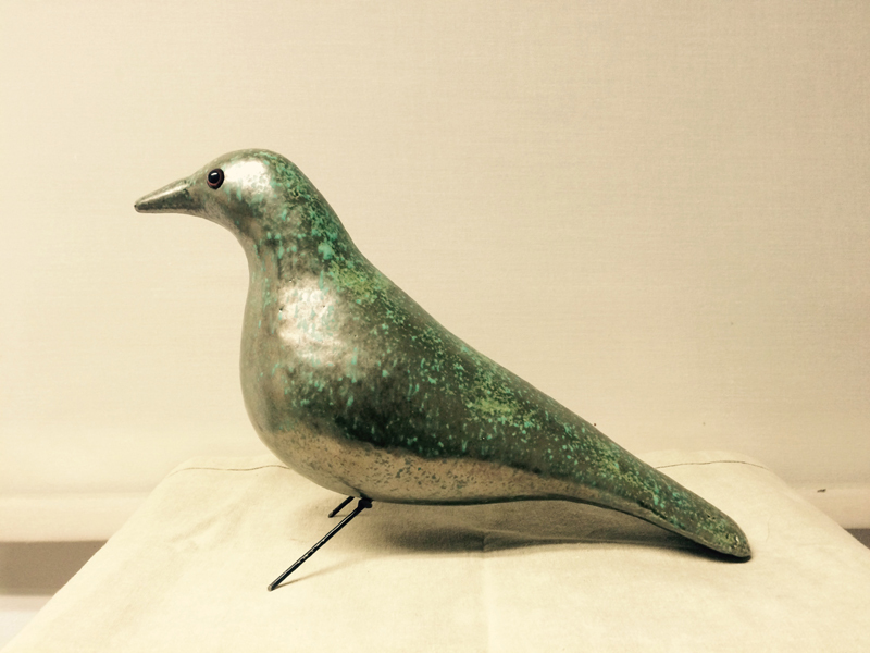 Rzeźba Zielony ptak - ceramika szkliwiona