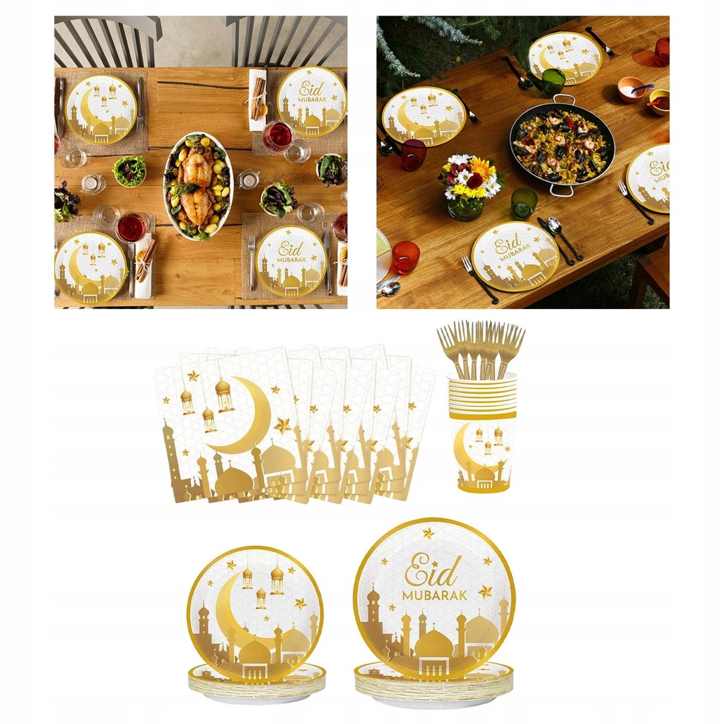 Ramadan Eid Mubarak Party Supplies Set Table Cutlery with White Aureate