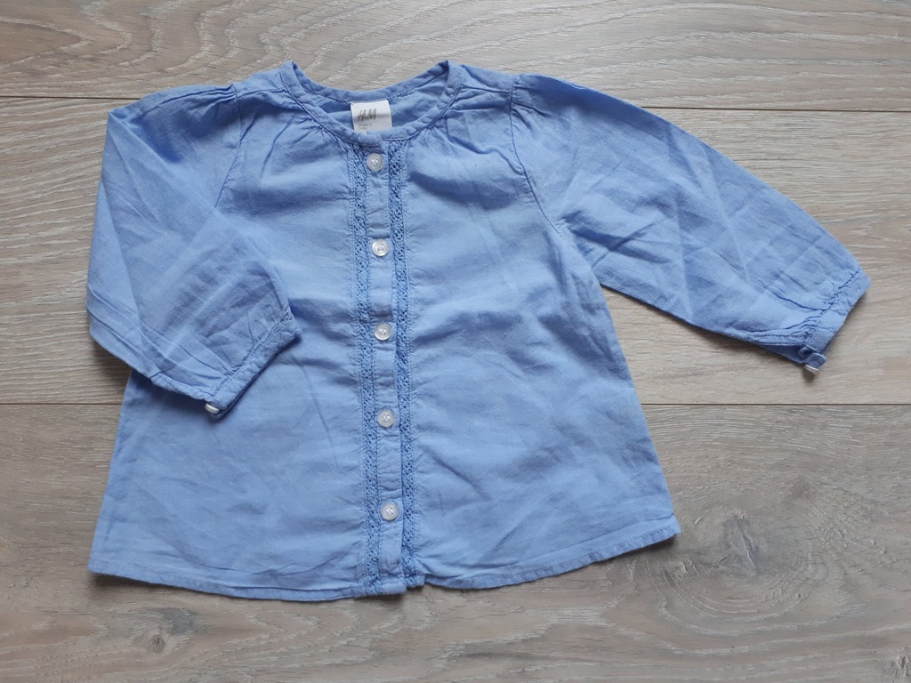 H&M Koszula bawełniana koronka błękitna 74