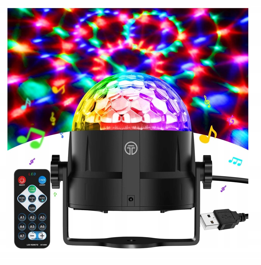 KULA DYSKOTEKOWA DISCO LED GOBIKEY OBRACAJĄCA 360° + PILOT