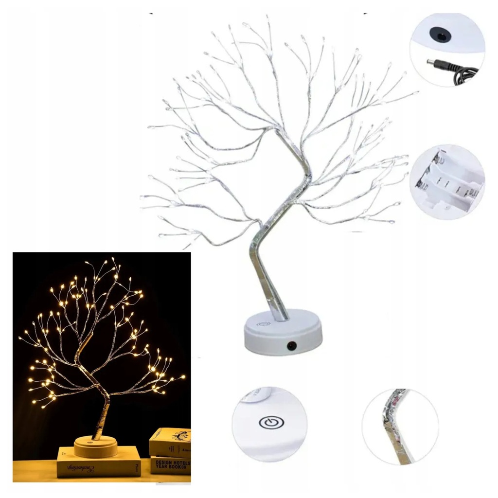 Lampka Nocna LED Drzewko Ozdobne USB, 108 LEDów, XXL 50cm Srebrna