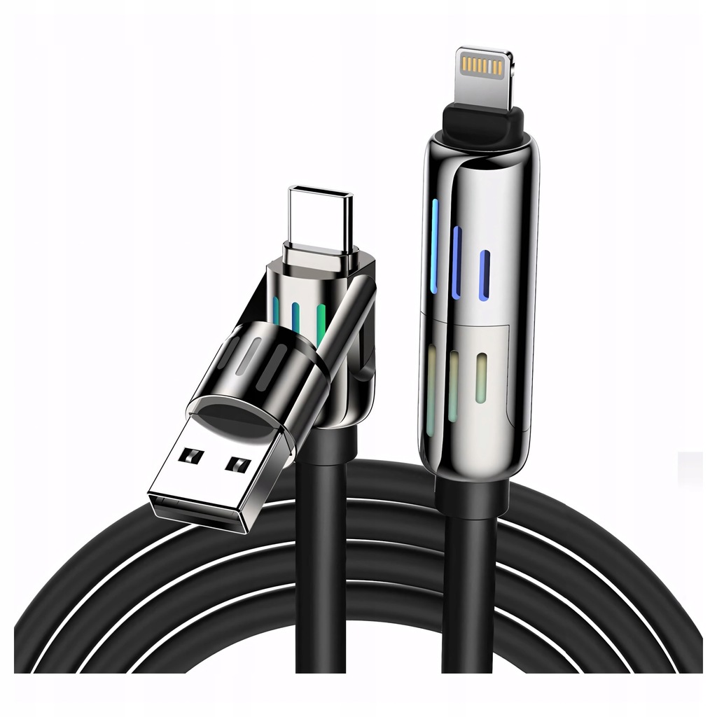 Blitzwolf BW-HDC6 Kabel 4w1 USB-C USB-A do USB-C Lightning LED 1.2m 240W