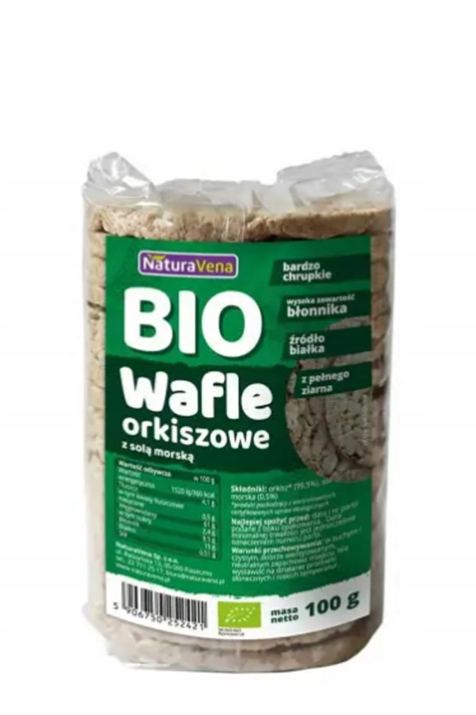 Wafle orkiszowe pełnoziarniste z solą morską bio 1