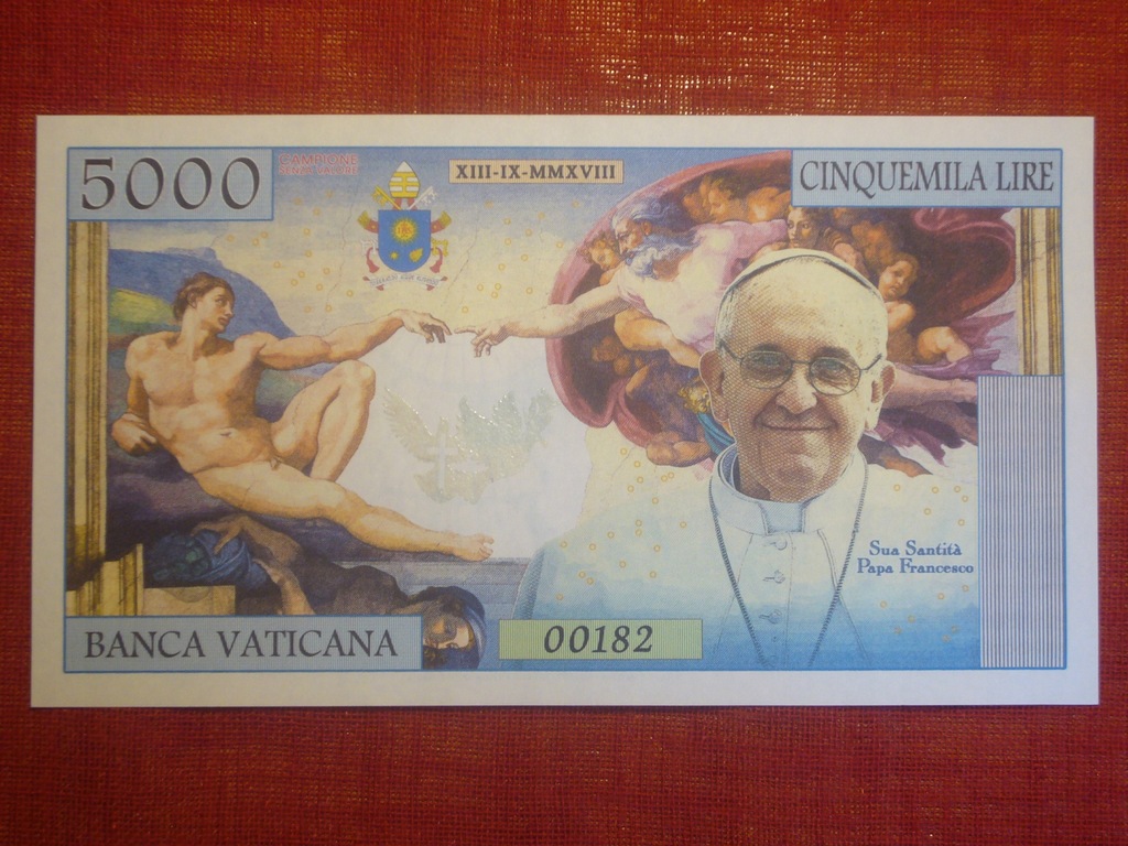 PAPIEŻ FRANCISZEK 5000 LIRE FANTAZ. 2018 UNC 1 EGZ