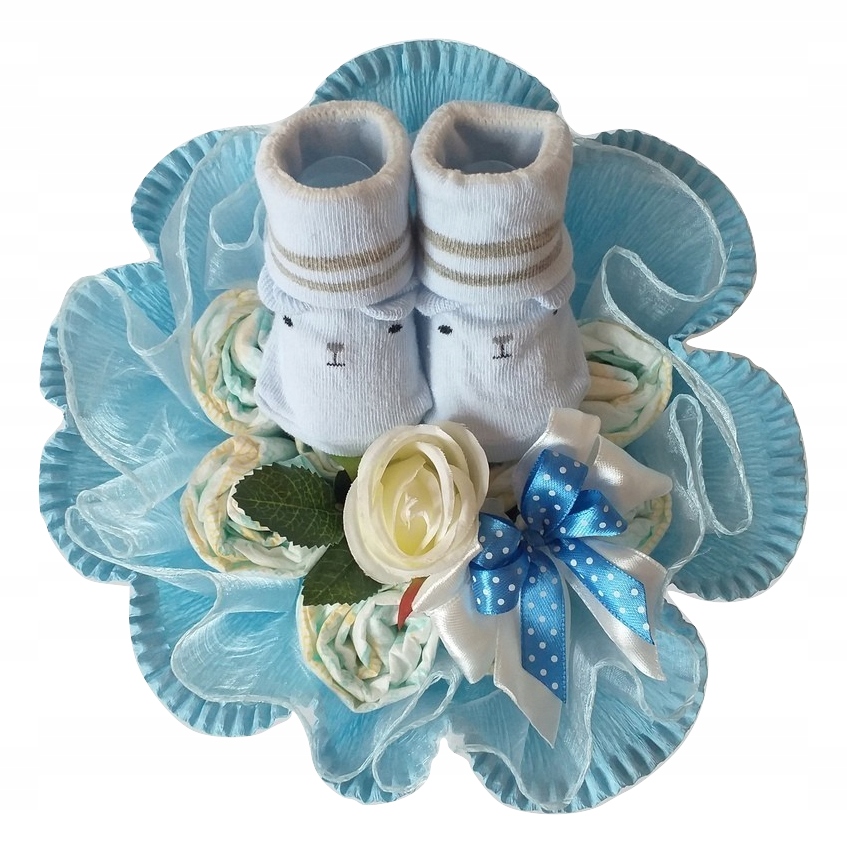 Bukiet z 10 pampersów pieluszek Chrzest skarpetki