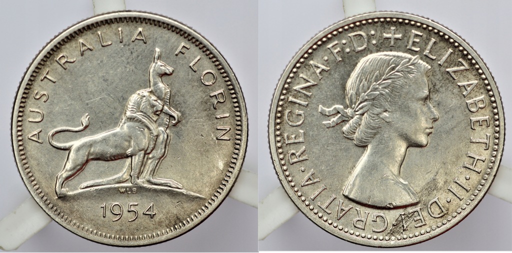 AUSTRALIA - 1 FLORIN 1954 Elżbieta II SREBRO