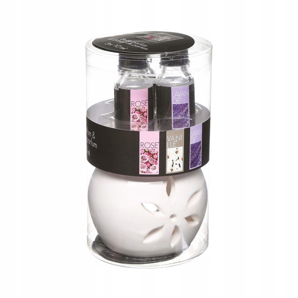 Kominek z zestawem 3 olejków kwiatowych Kominek wykonany z ceramiki, 3 olej